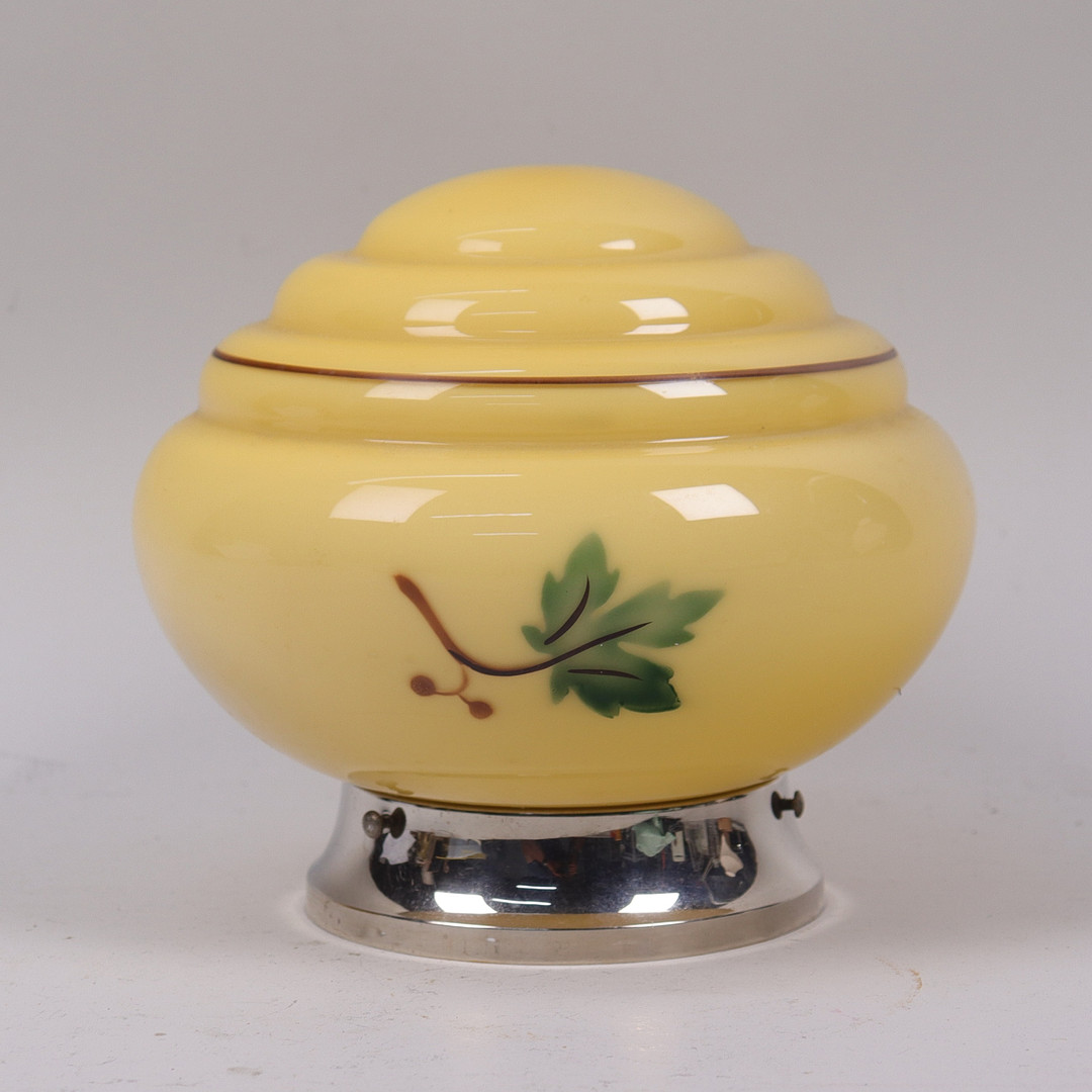 TAKLAMPA, art deco, gult glas med målad dekor, 1930/40-tal.