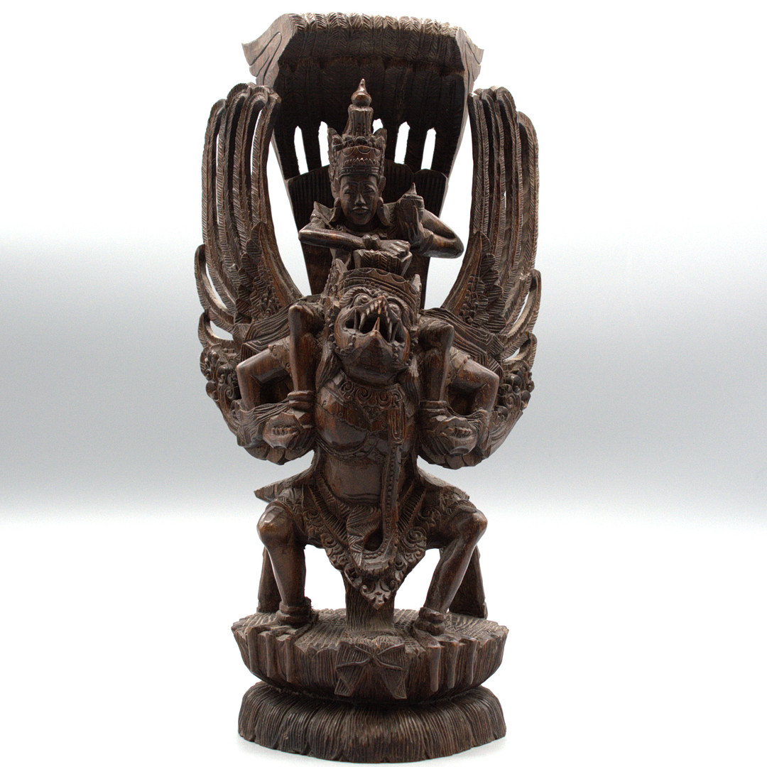 FEIN GESCHNITZTE HARTHOLZ-SKULPTUR „VISHNU AUF GARUDA“, BALI, INDONESIEN, 20. JH.