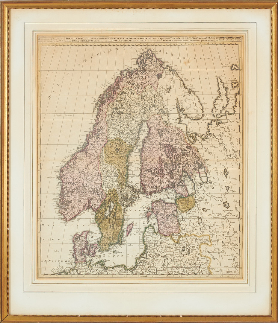 KARTA, Skandinavien, 1700-tal, delvis kolorerad.