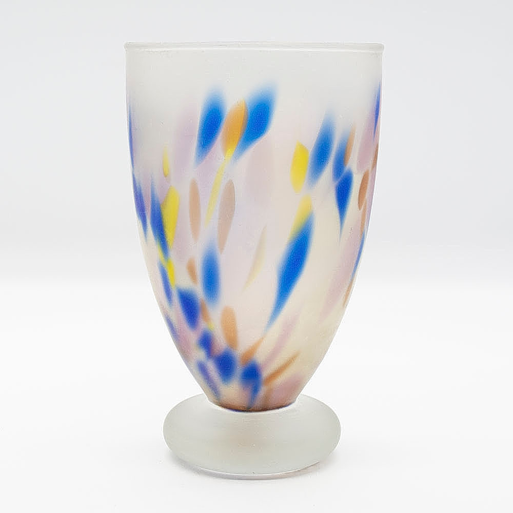 EISGLAS AVALON-VASE, DEKOR: MEHRFARBIGE BUNTE SPRITZER, HANDGEFERTIGT, VINTAGE.