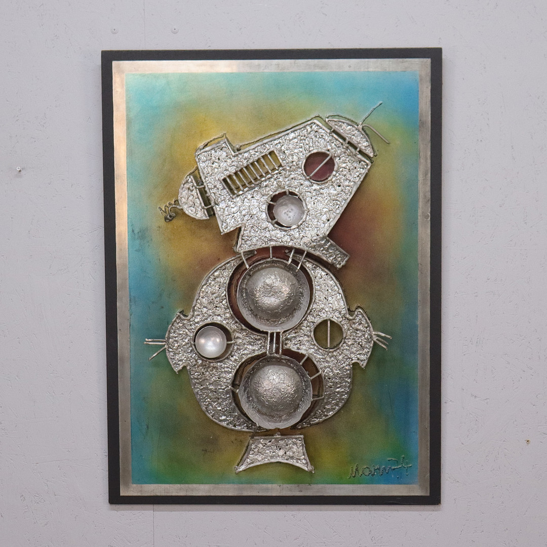 MARN JANEZ. väggrelief, komposition i metall, 1970-tal.