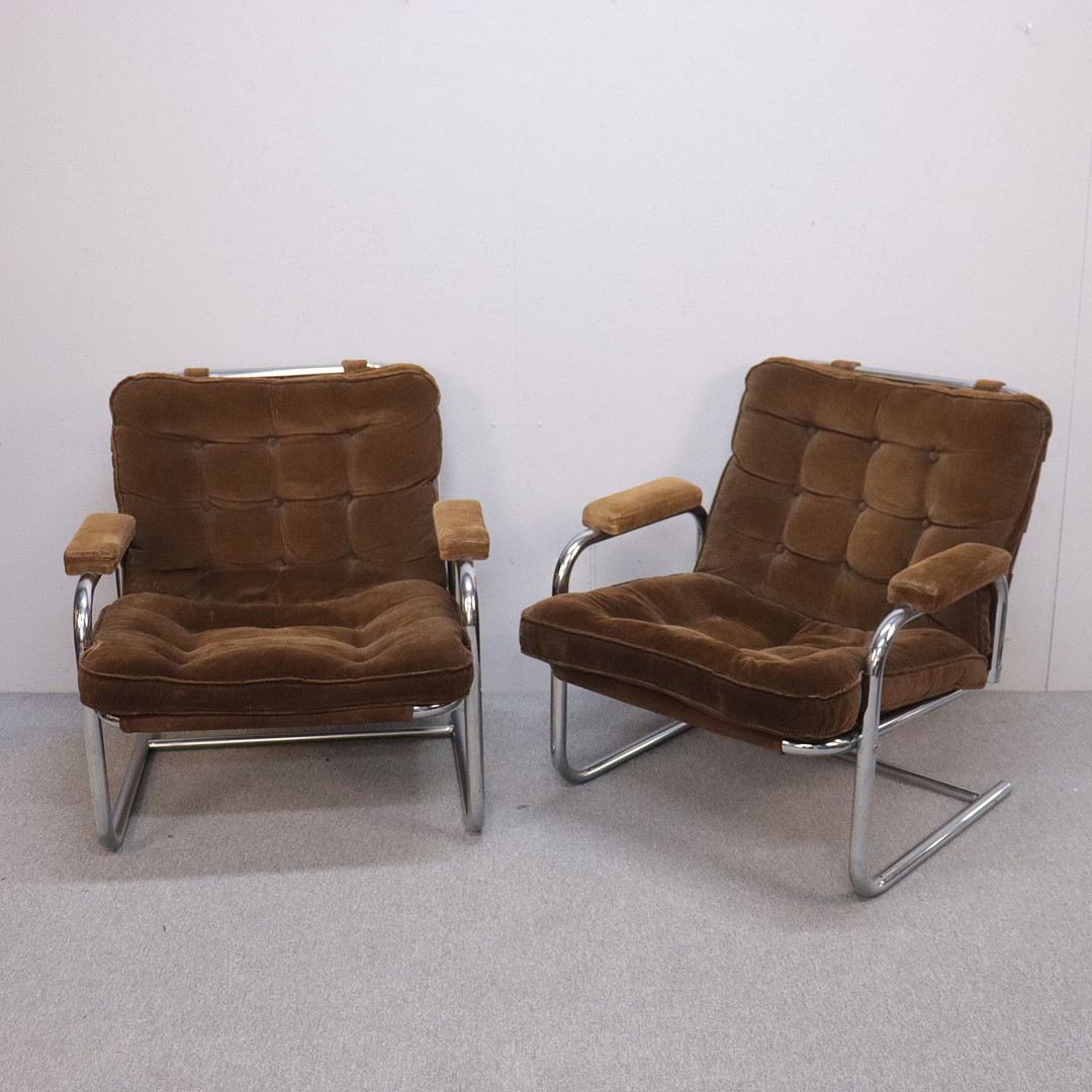 FÅTÖLJER, stålrör, manchester, 1970-tal, 1 par.