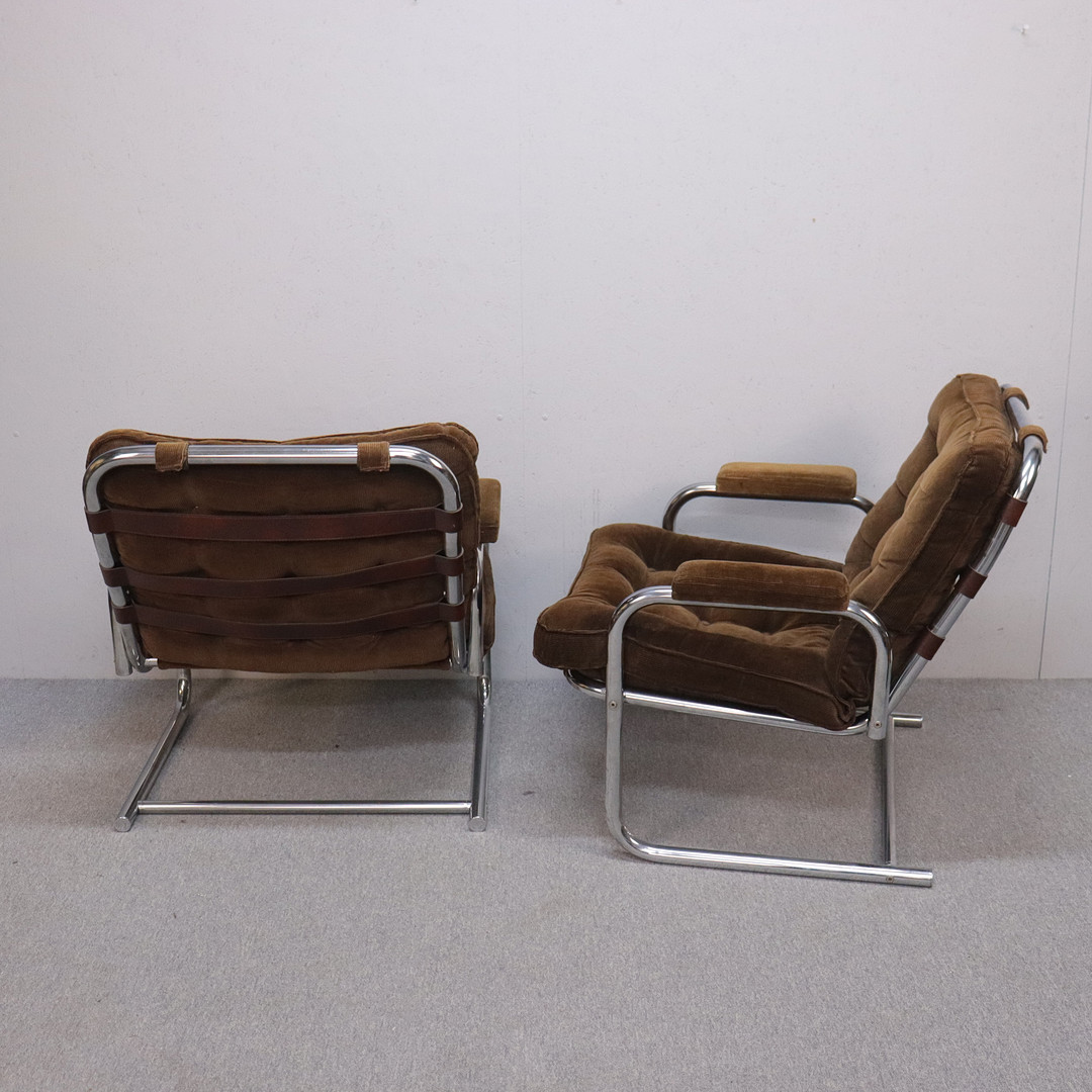 FÅTÖLJER, stålrör, manchester, 1970-tal, 1 par.