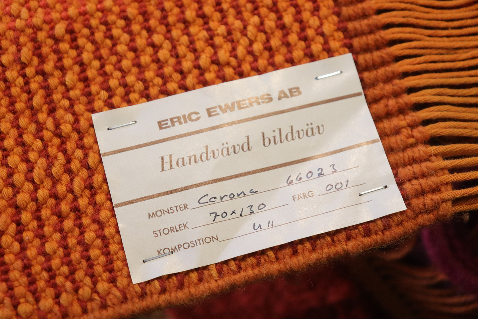 VÄGGBONAD, Eric Ewers AB, "Corona", handvävd bildväv, 1970-tal.