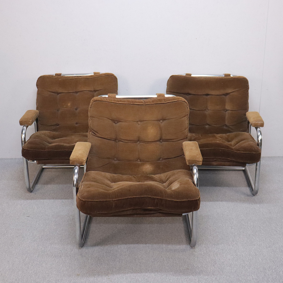 FÅTÖLJER, stålrör, manchester, 1970-tal, 3 st.