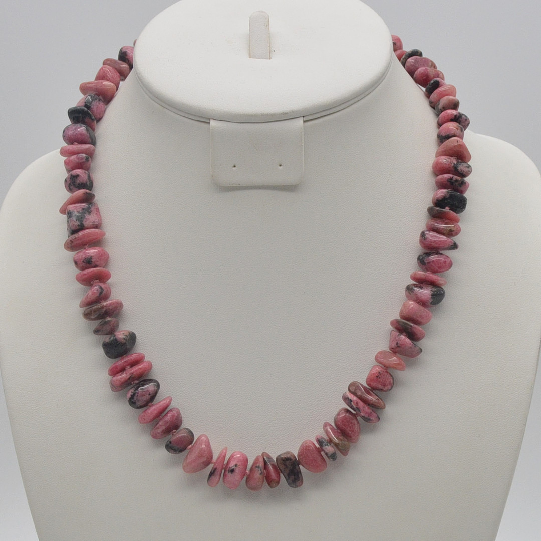 COLLIER AUS ROTEM LEOPARD JASPIS, STERLINGSILBER VERSCHLUSS, VINTAGE, CA. 50 CM.