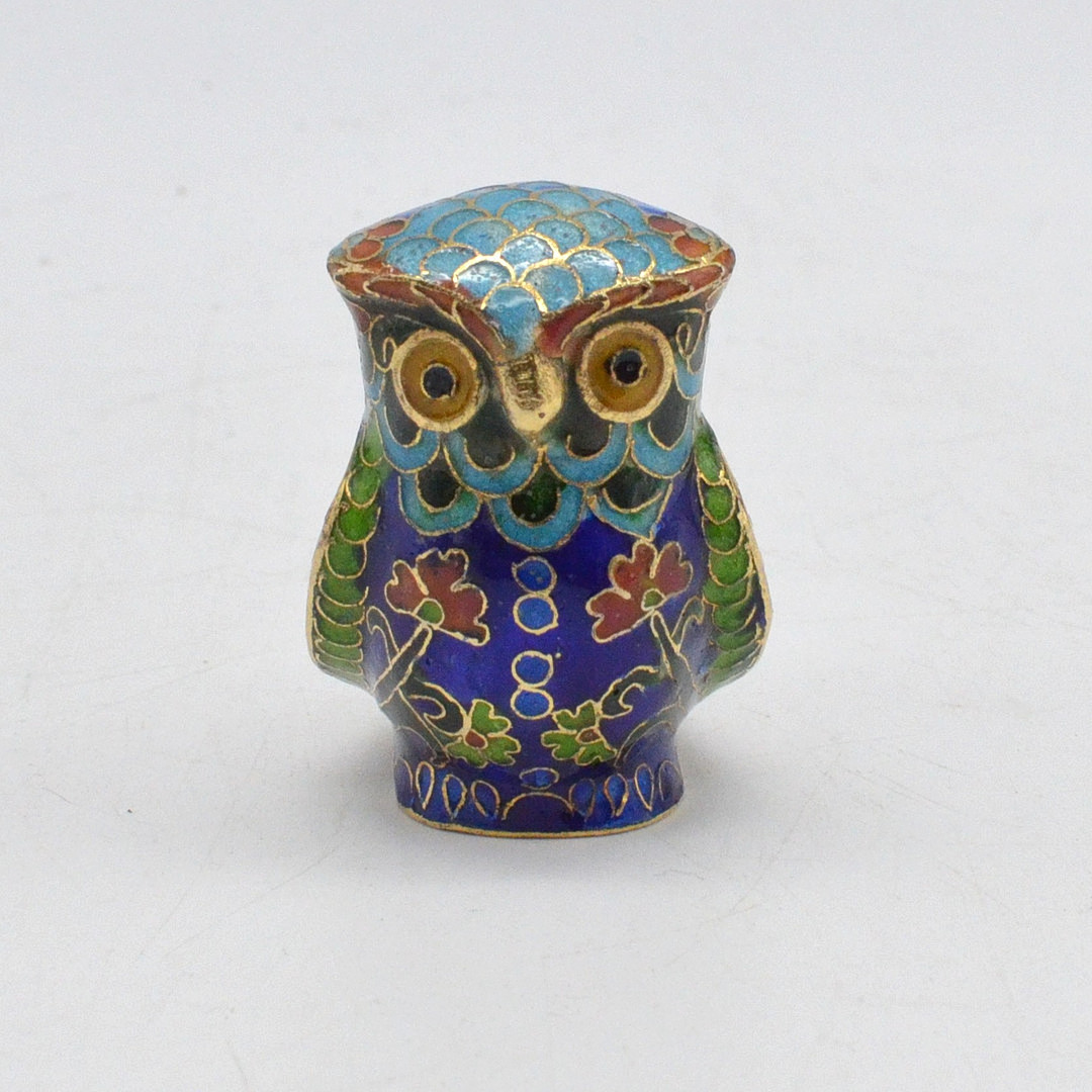 ASIAN CLOISONNÉ FIGURE, OWL, FLORAL ORNAMENT, CHINA, MID-20TH CENTURY.