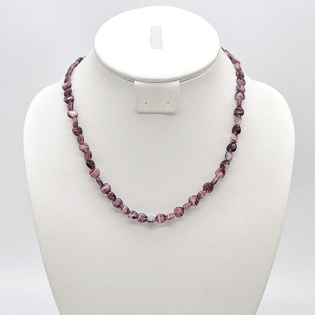 MURANO GLAS COLLIER "LILA HERZEN", VINTAGE, CA. 46CM.
