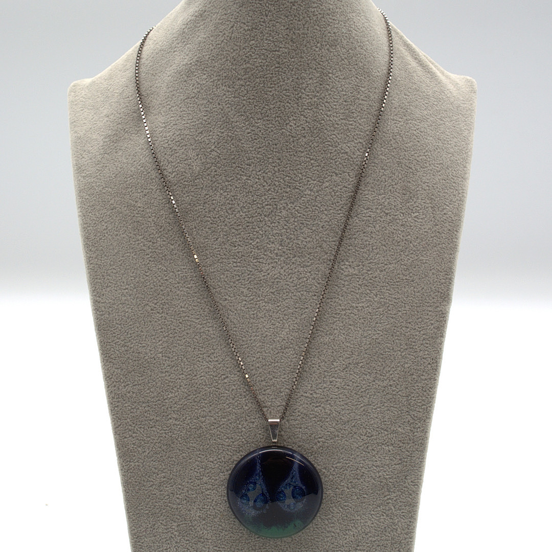DESIGNER COLLIER HALSKETTE STERLING SILBER ANHÄNGER MIT MURANO GLAS UM 1950.