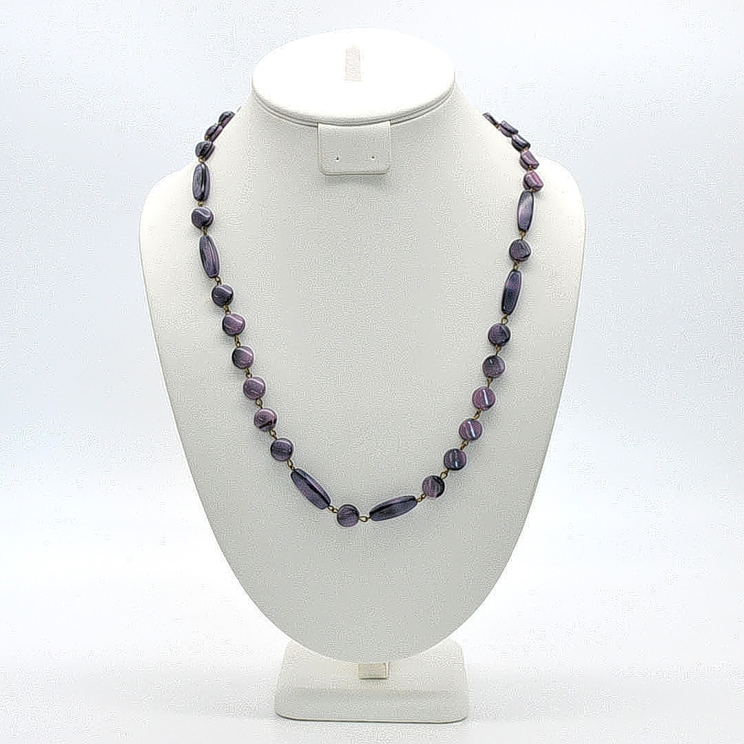 MURANO GLAS COLLIER, VIOLETT-SCHWARZ, CA. 60CM, VINTAGE.