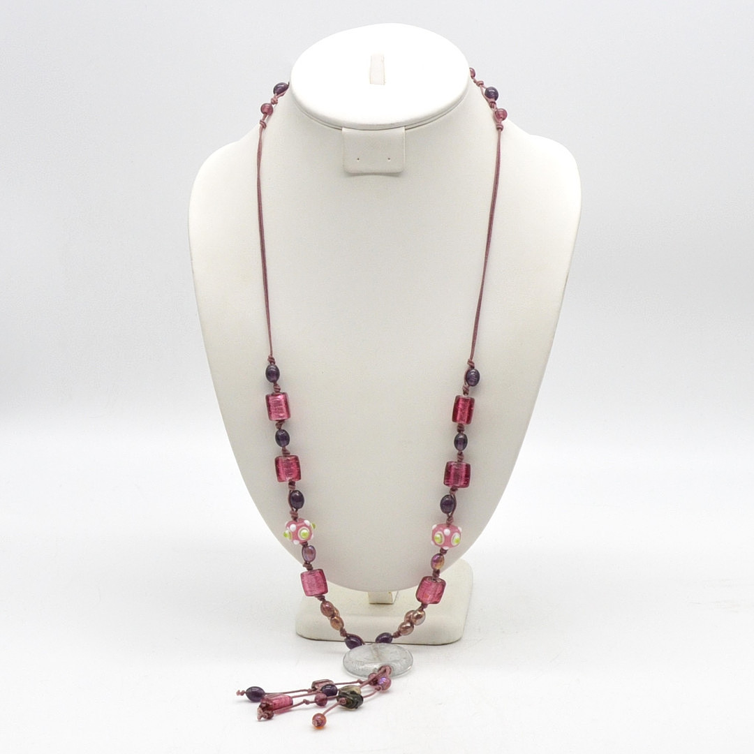 MURANO GLAS COLLIER, HANDGEMACHTE PERLEN, ENDLOS, VINTAGE, CA. 74CM.