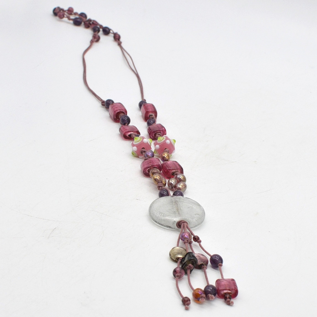 MURANO GLAS COLLIER, HANDGEMACHTE PERLEN, ENDLOS, VINTAGE, CA. 74CM.