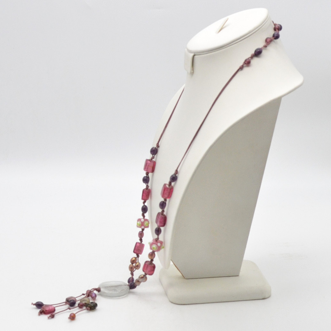MURANO GLAS COLLIER, HANDGEMACHTE PERLEN, ENDLOS, VINTAGE, CA. 74CM.