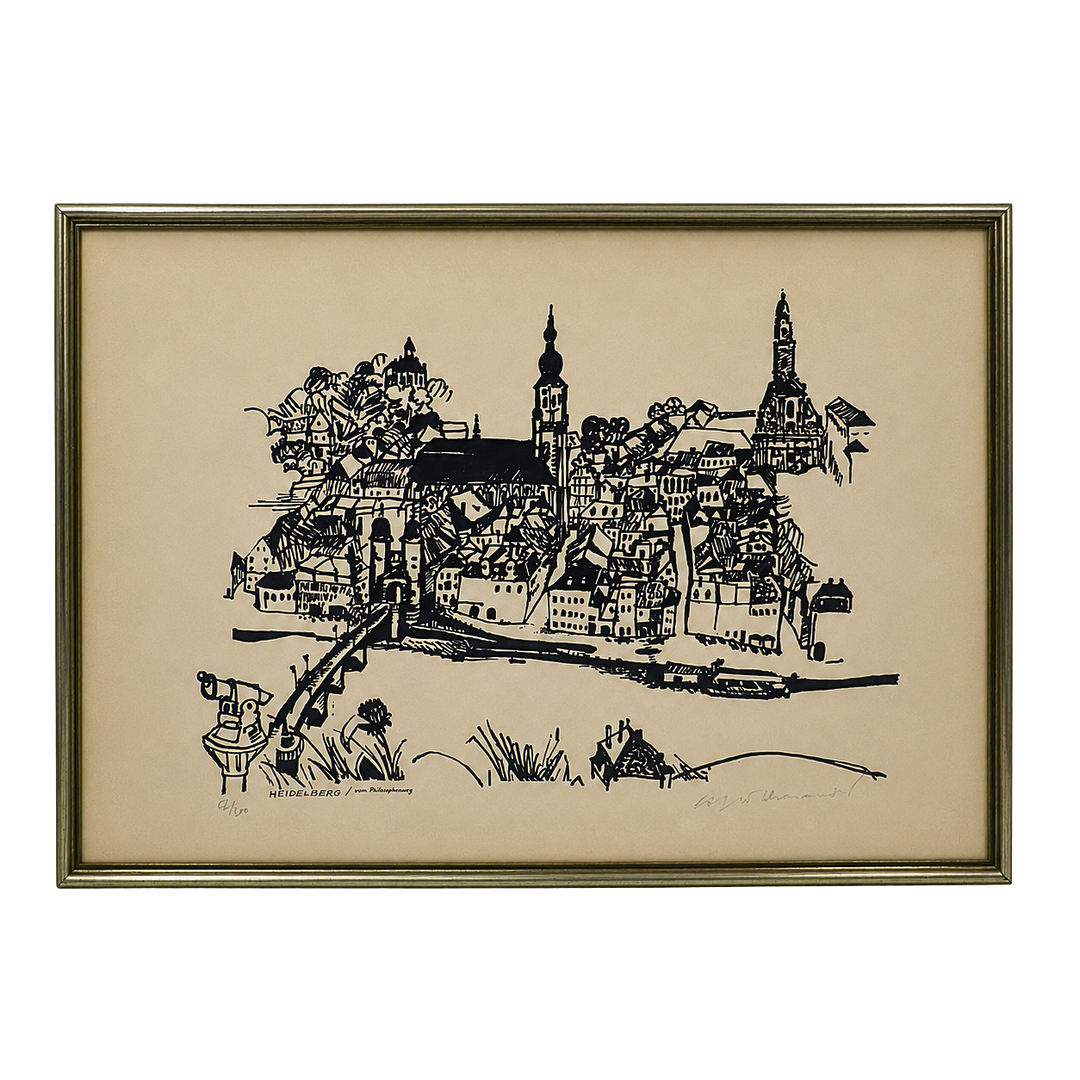 EDGAR SCHMANDT (1929–2019), LITHOGRAFIE, „HEIDELBERG / VOM PHILOSOPHENWEG“, HANDSIGNIERT.