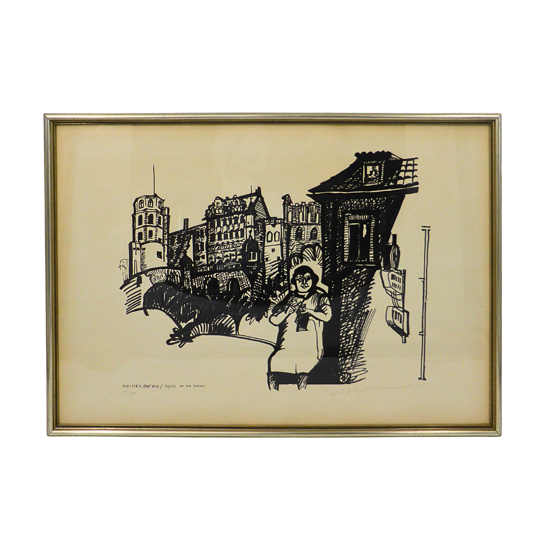 EDGAR SCHMANDT (1929–2019), LITHOGRAFIE, „HEIDELBERG / IDYLLE VOR DEM SCHLOSS“, HANDSIGNIERT.