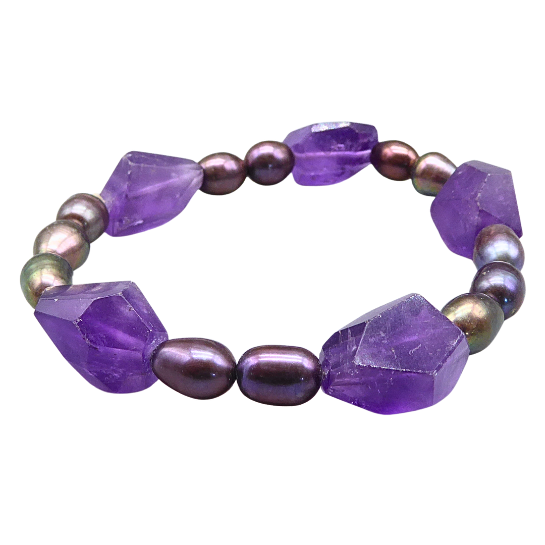 AMETHYST- UND SÜSSWASSERPERLEN-ARMBAND.