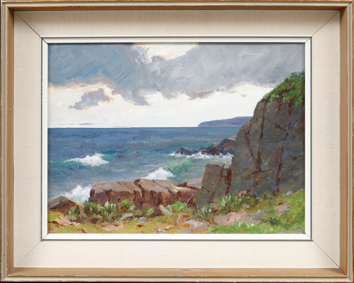 ALFRED GREGERS RASMUSSEN. Kustbild, olja på duk, signerad.