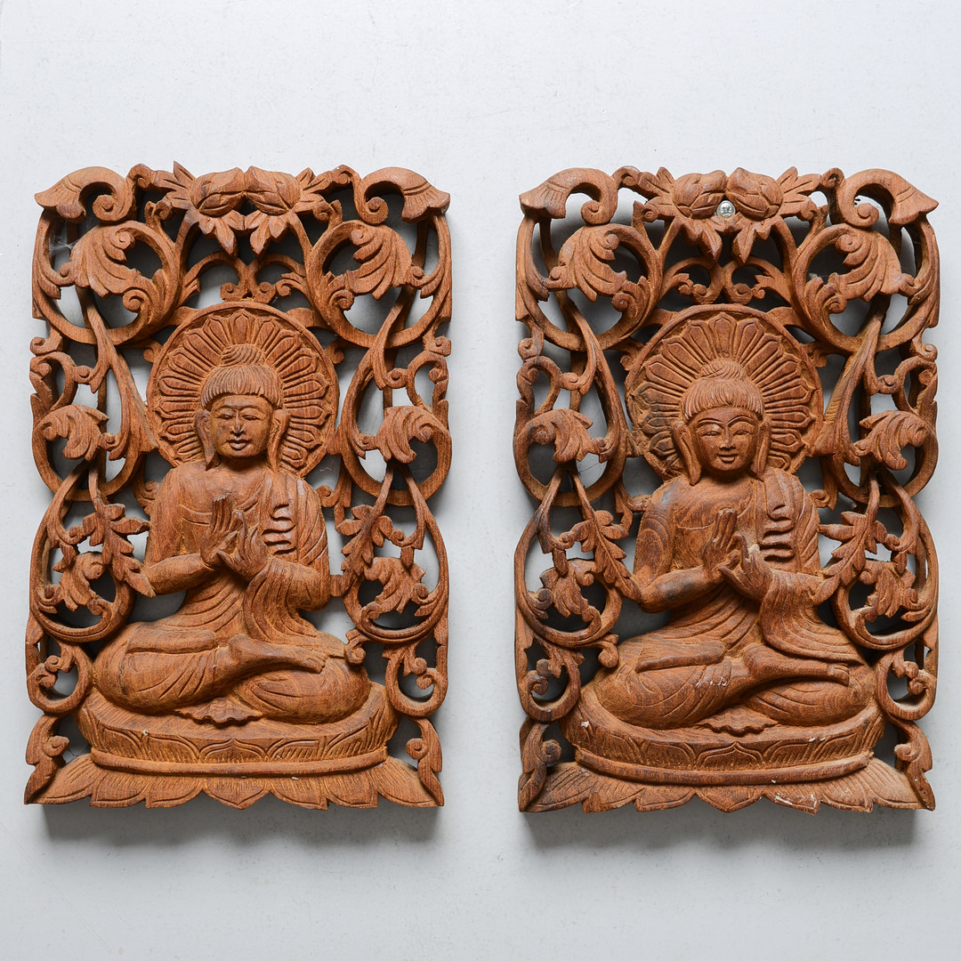 VÄGGRELIEF, 2 st, Buddha, troligen Bali, 1900-tal.
