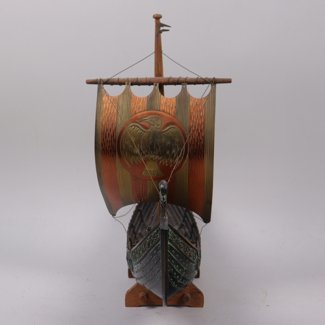 EDWARD AAGAARD. vikingaskepp, brons och koppar, Iron Art Copenhagen, Danmark, 1900-tal.