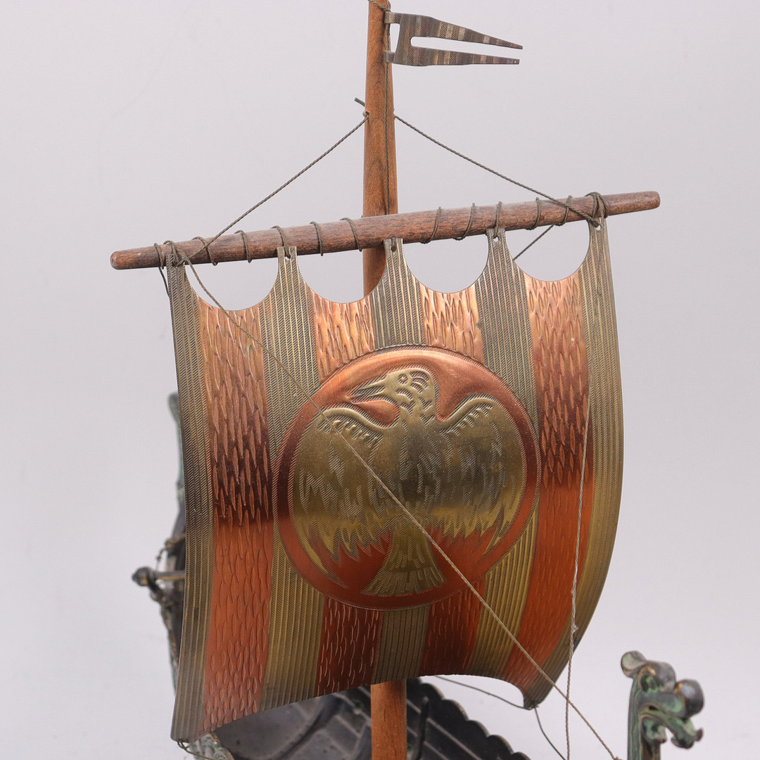 EDWARD AAGAARD. vikingaskepp, brons och koppar, Iron Art Copenhagen, Danmark, 1900-tal.