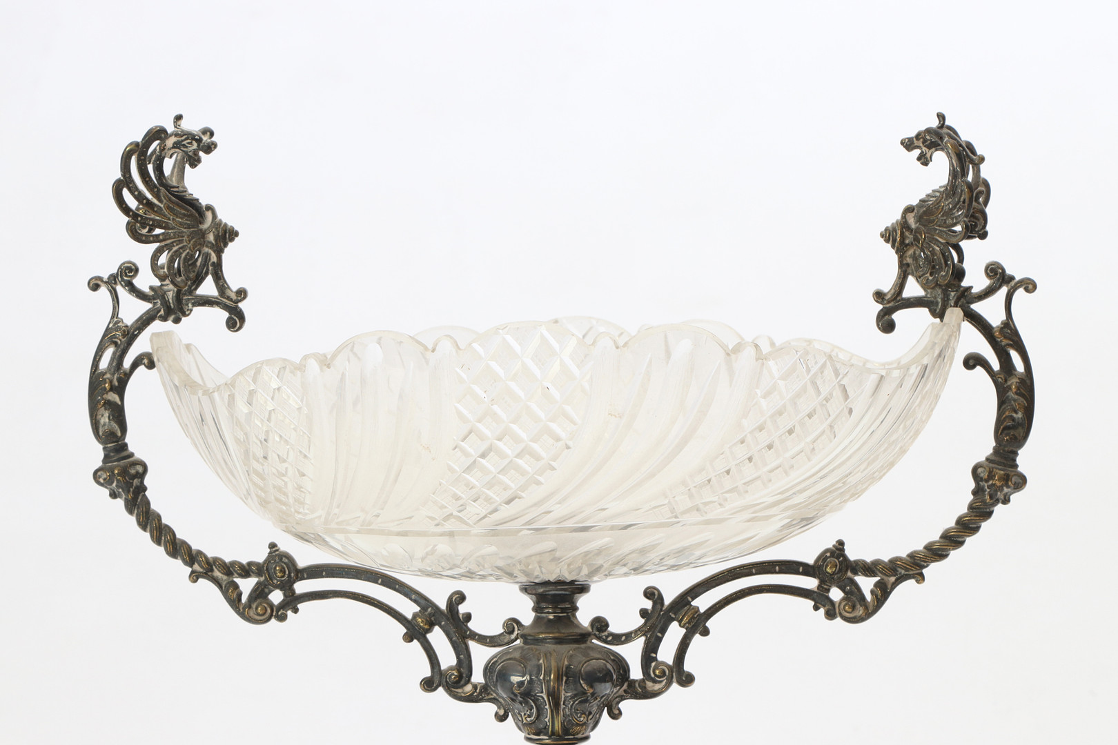 UPPSATSSKÅL. Nysilver med glasskål. Nyrokoko, 1800-tal.