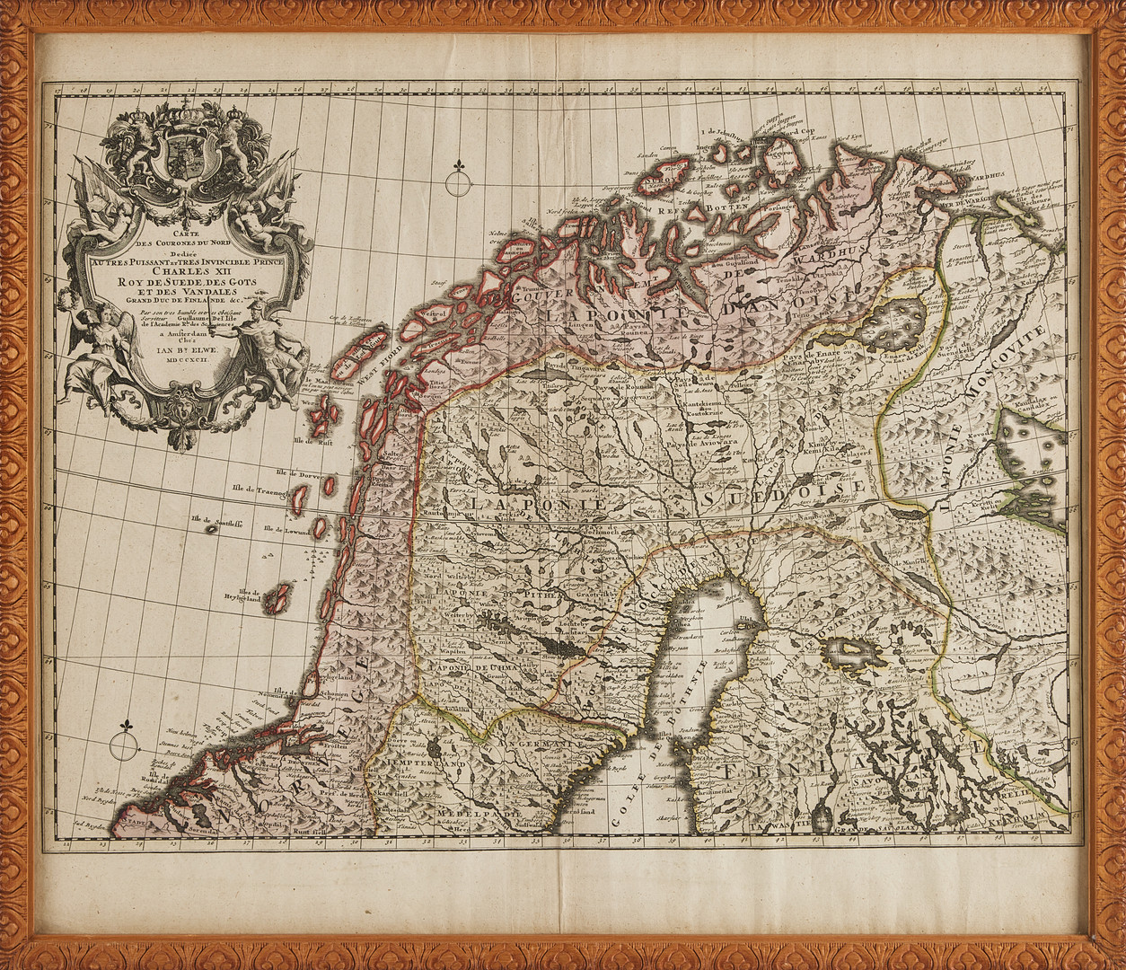 KARTA, "Carte des Courones du Nord, norra delen av Skandinavien. Guillaume Delisle 1700-tal.