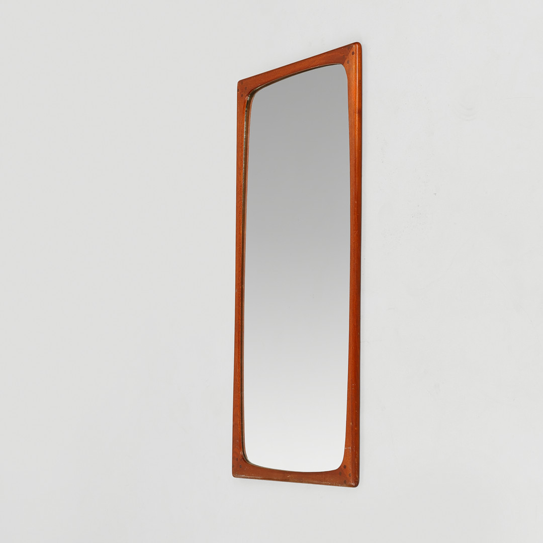 WALL mirror with solid teak frame and circular joints in the corners, Denmark, 1950s/60s.