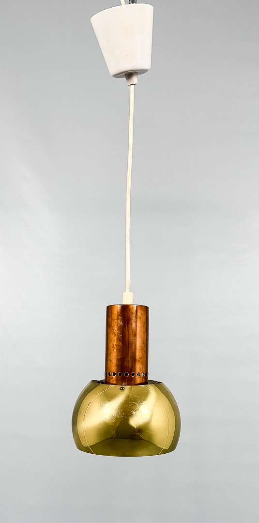 TAKLAMPA, mässing, koppar, 1950/60-tal.