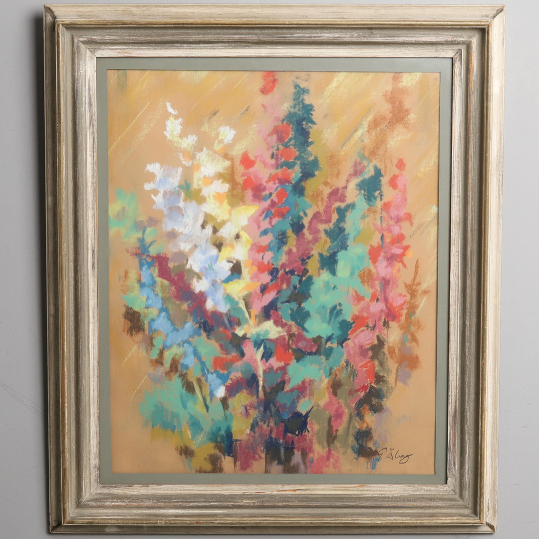 Pastell på papp, blomsterstilleben, signerad G. Åberg.
