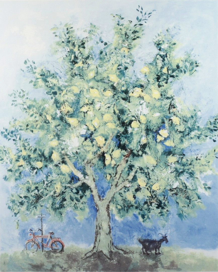 YIANNIS KOTTIS. Litografi, 43/185, cykel under citronträd, signerad.
