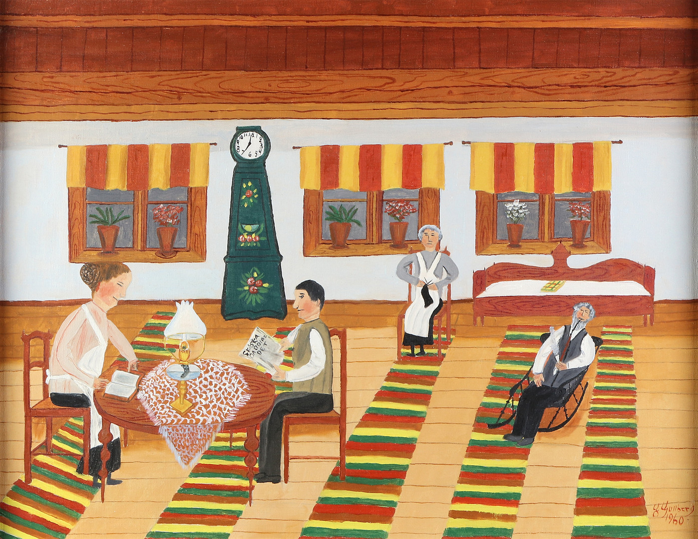 ERNST GULLBERG. Oljemålning på duk, "Kvällslampan", signerad och daterad 1960.
