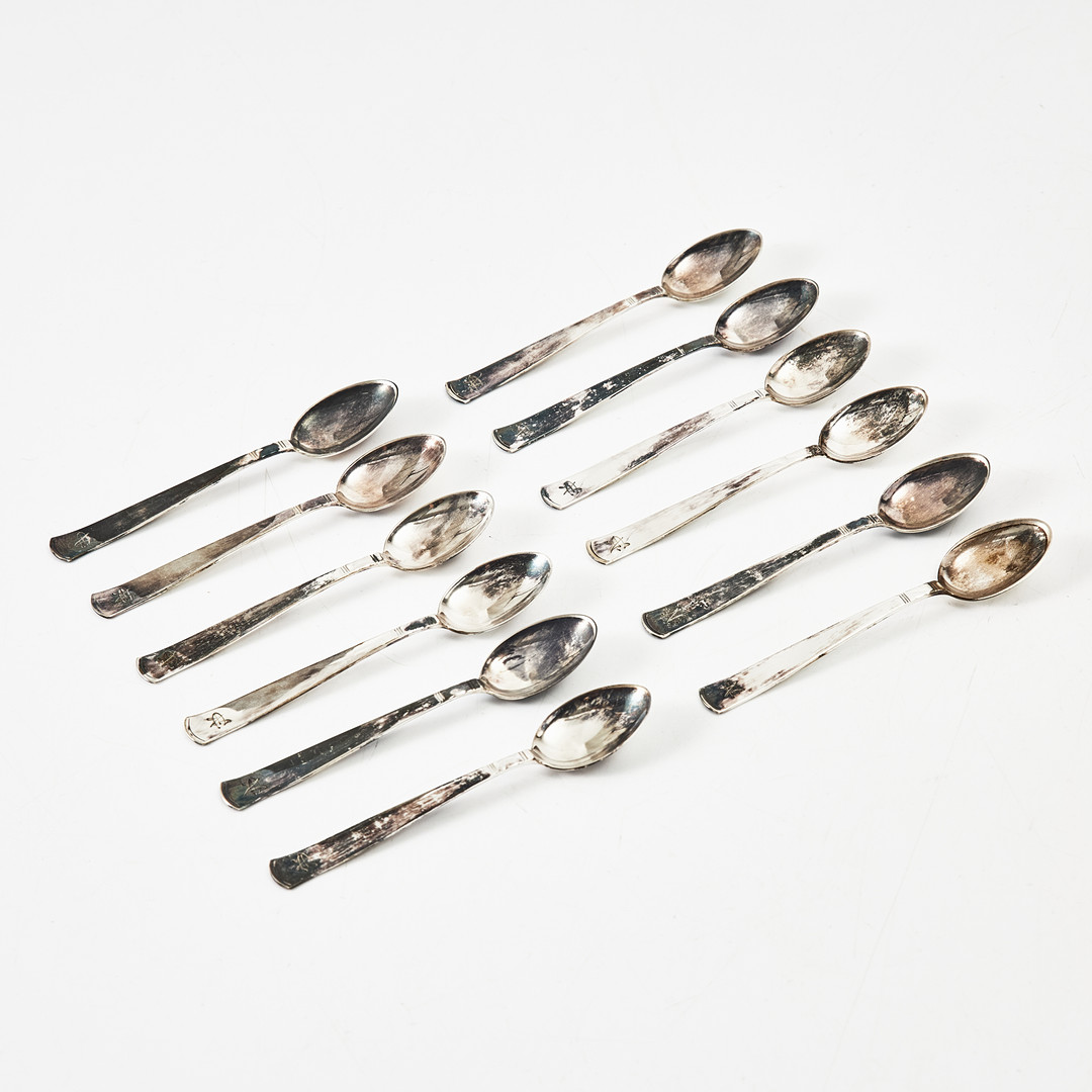 JACOB ÄNGMAN. Kaffeskedar, 12 stycken, silver, modell "Rosenholm", GAB (Guldsmedsaktiebolaget), Stockholm.