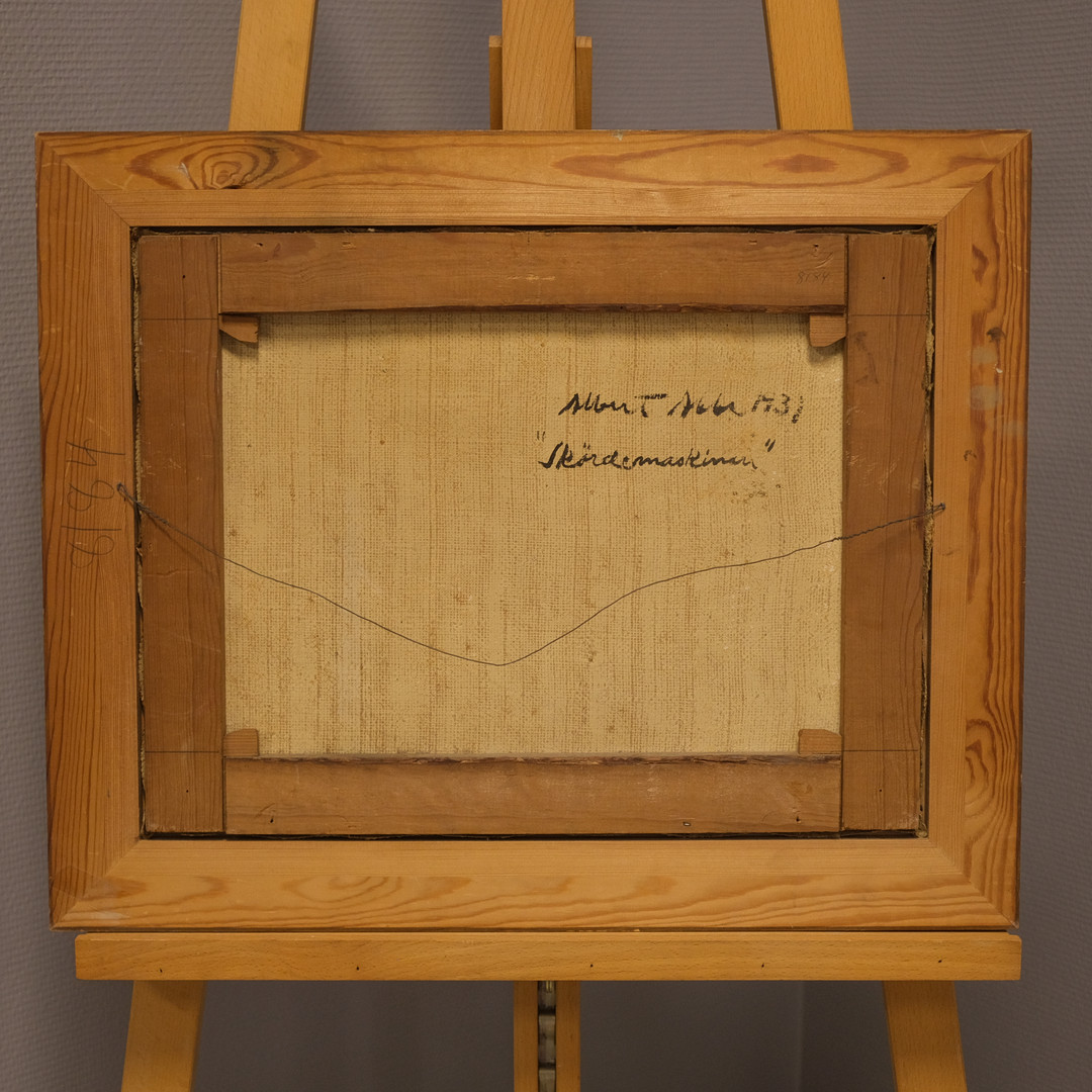 ALBERT ABBE. "SKÖRDEMASKIN", OLJA PÅ DUK.