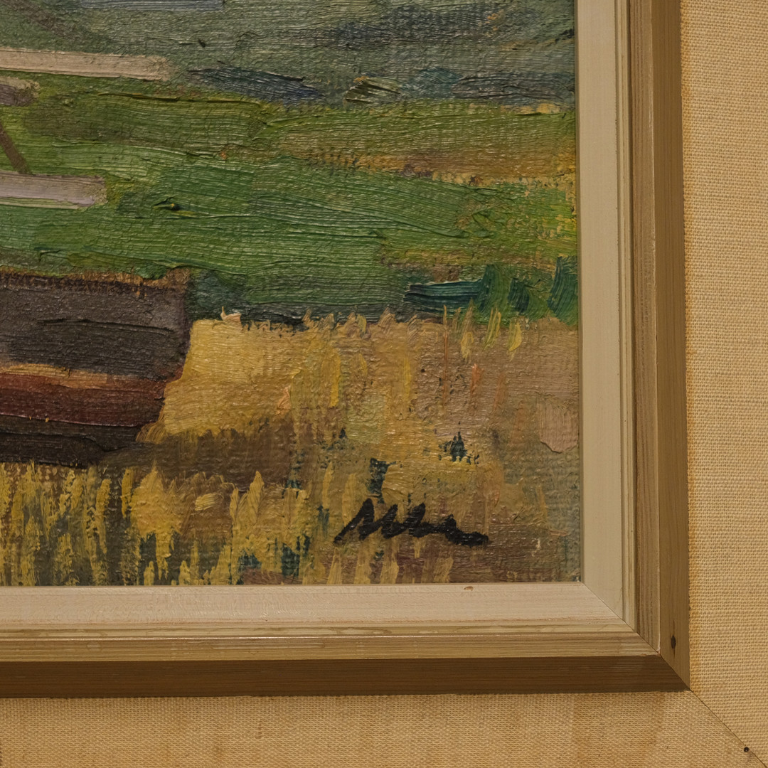 ALBERT ABBE. "SKÖRDEMASKIN", OLJA PÅ DUK.