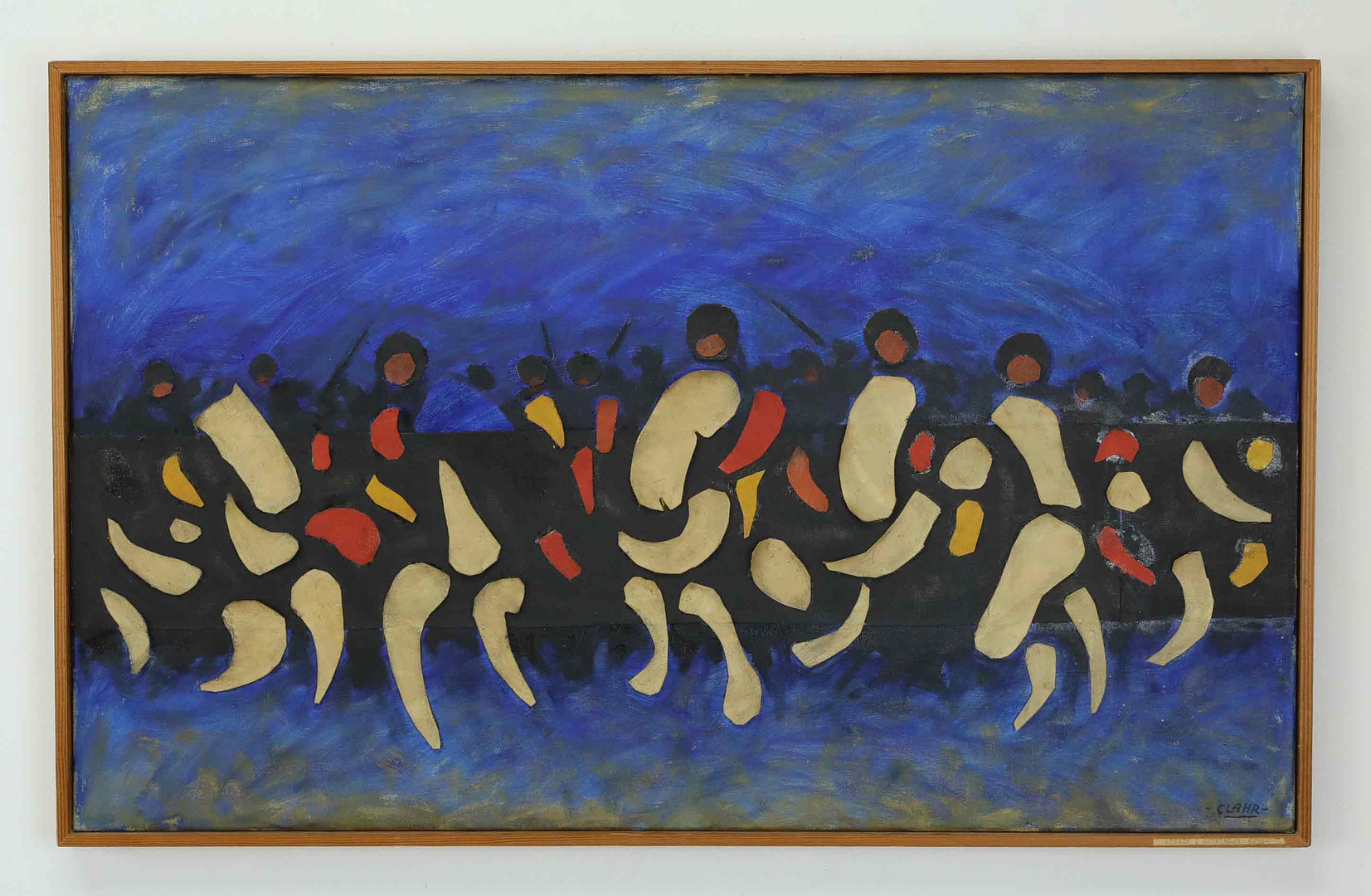 EMIL CLAHR (1905-1983). olja på duk, applikationer, "Attack i gryningen", signerad.