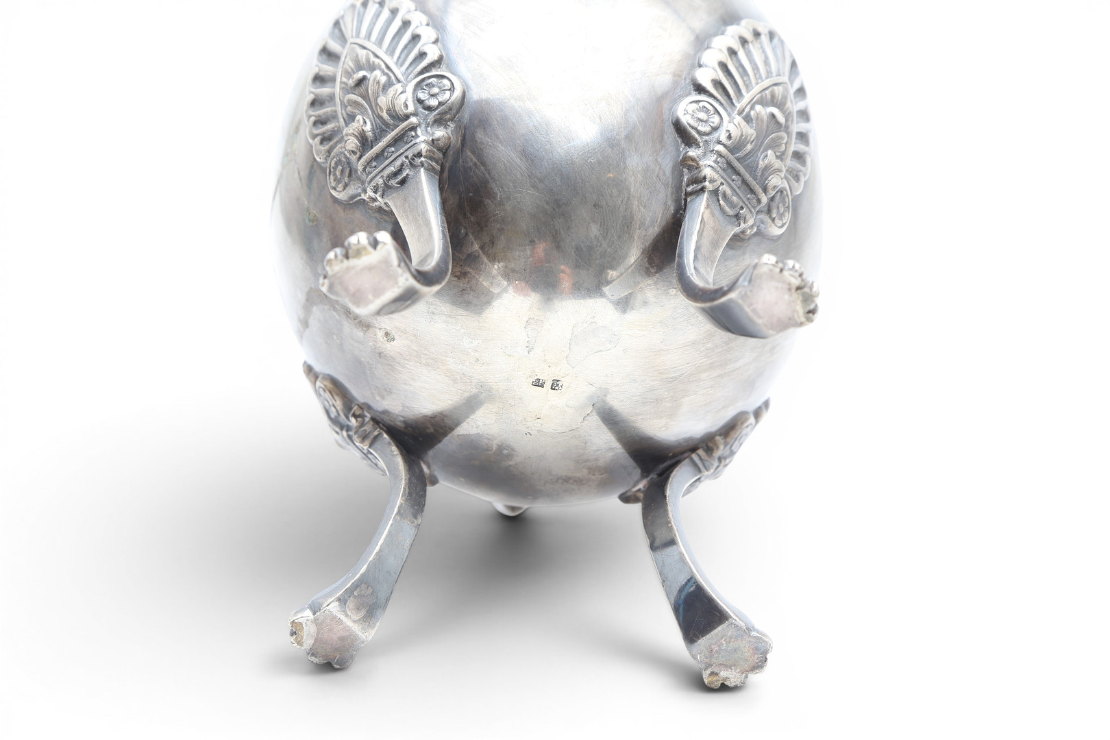 French Empire-style coffee pot in silvery metal, late 19th Century.
