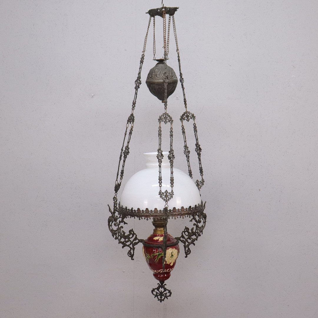 TAKFOTOGENLAMPA, elektrifierad, majolika och glas, tidigt 1900-tal.