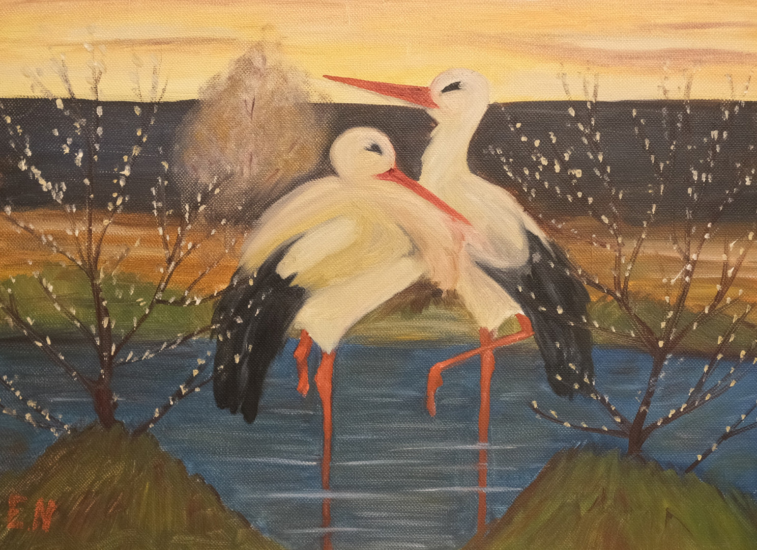 ERNST NORLIND. STORKPAR, OLJA PÅ DUK.