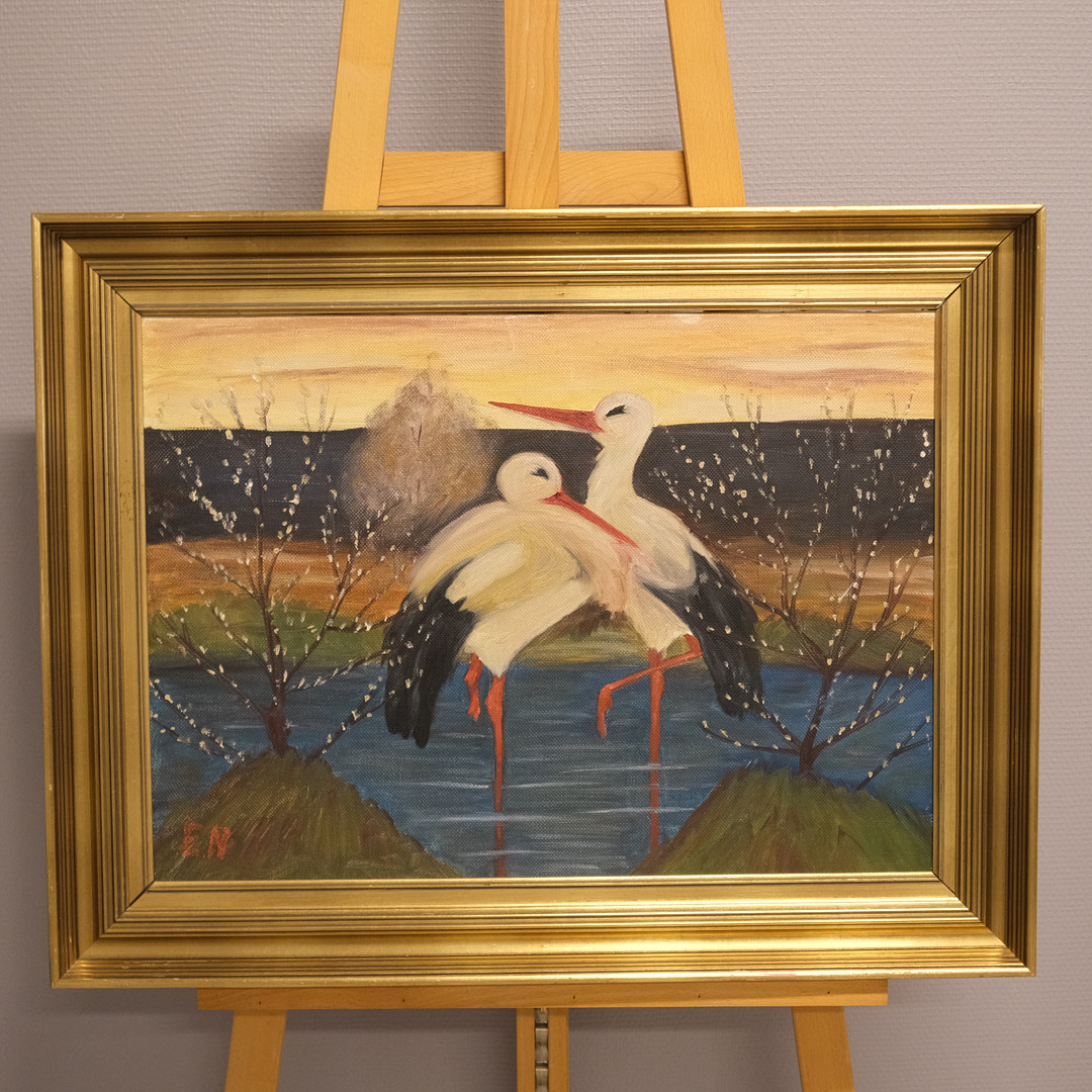 ERNST NORLIND. STORKPAR, OLJA PÅ DUK.