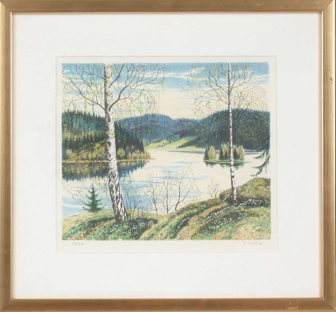 PER JULIUS. Älvlandskap, färglitografi, signerad och numrerad 43/300.