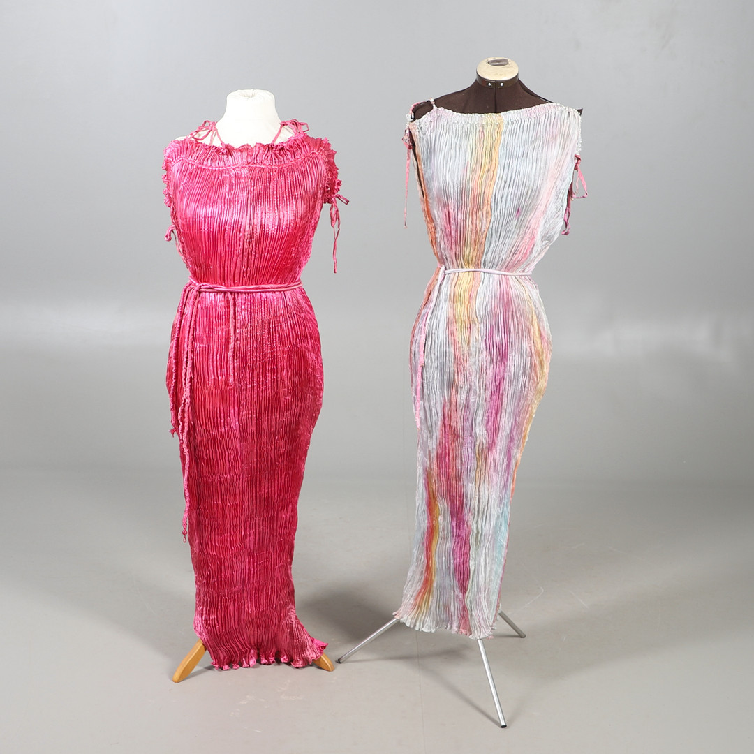 CHARLES & PATRICIA LESTER. COUTURE 'FORTUNY' STYLE PLEATED SILK DRESSES.