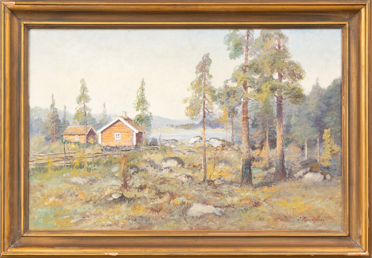 JEAN ROSENGREN. Gård i landskap, olja på duk, signerad.