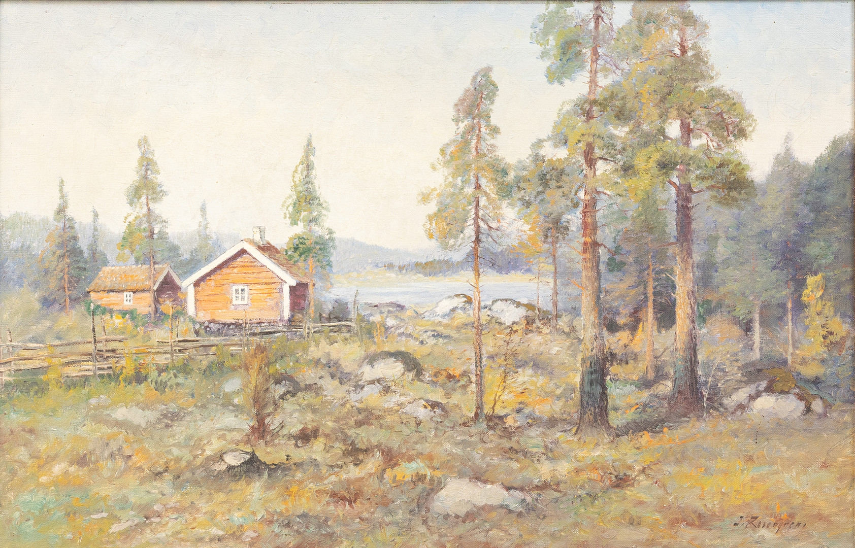 JEAN ROSENGREN. Gård i landskap, olja på duk, signerad.