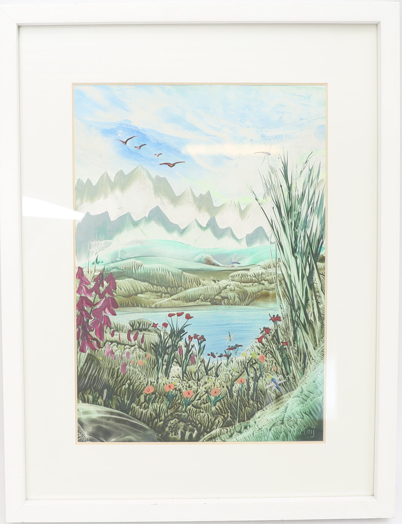 OIDENTIFIERAD KONSTNÄR. Naturbild med blomster, akvarell, signerad, M Koij.