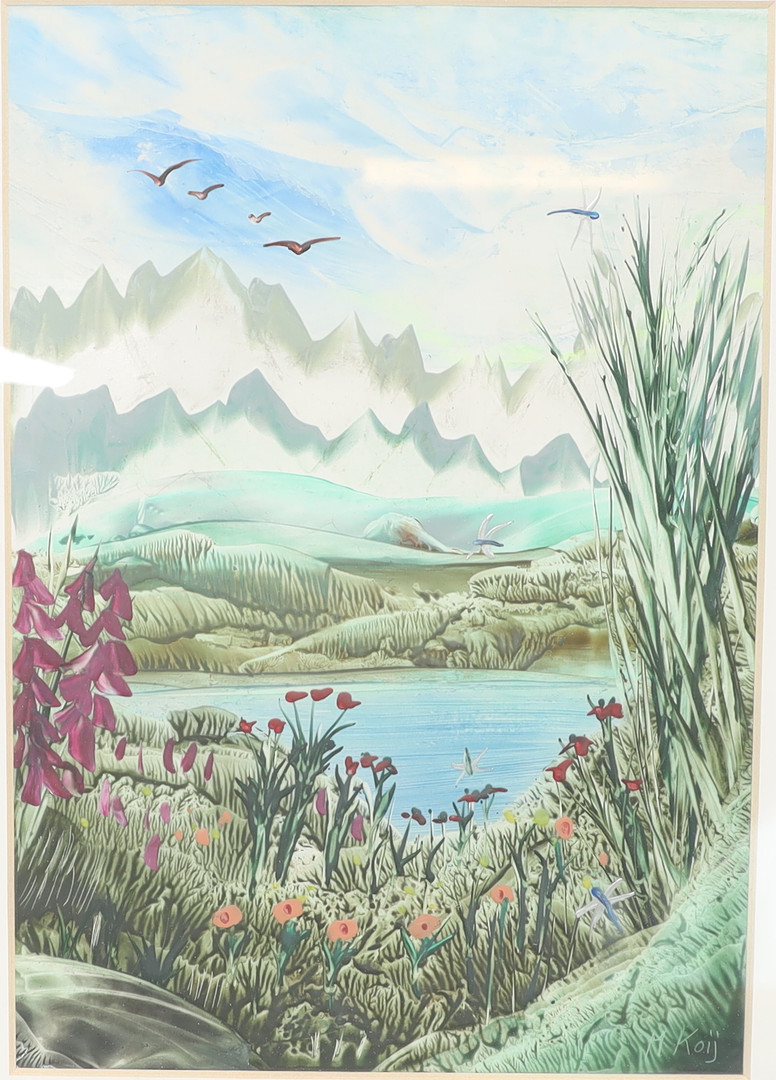 OIDENTIFIERAD KONSTNÄR. Naturbild med blomster, akvarell, signerad, M Koij.
