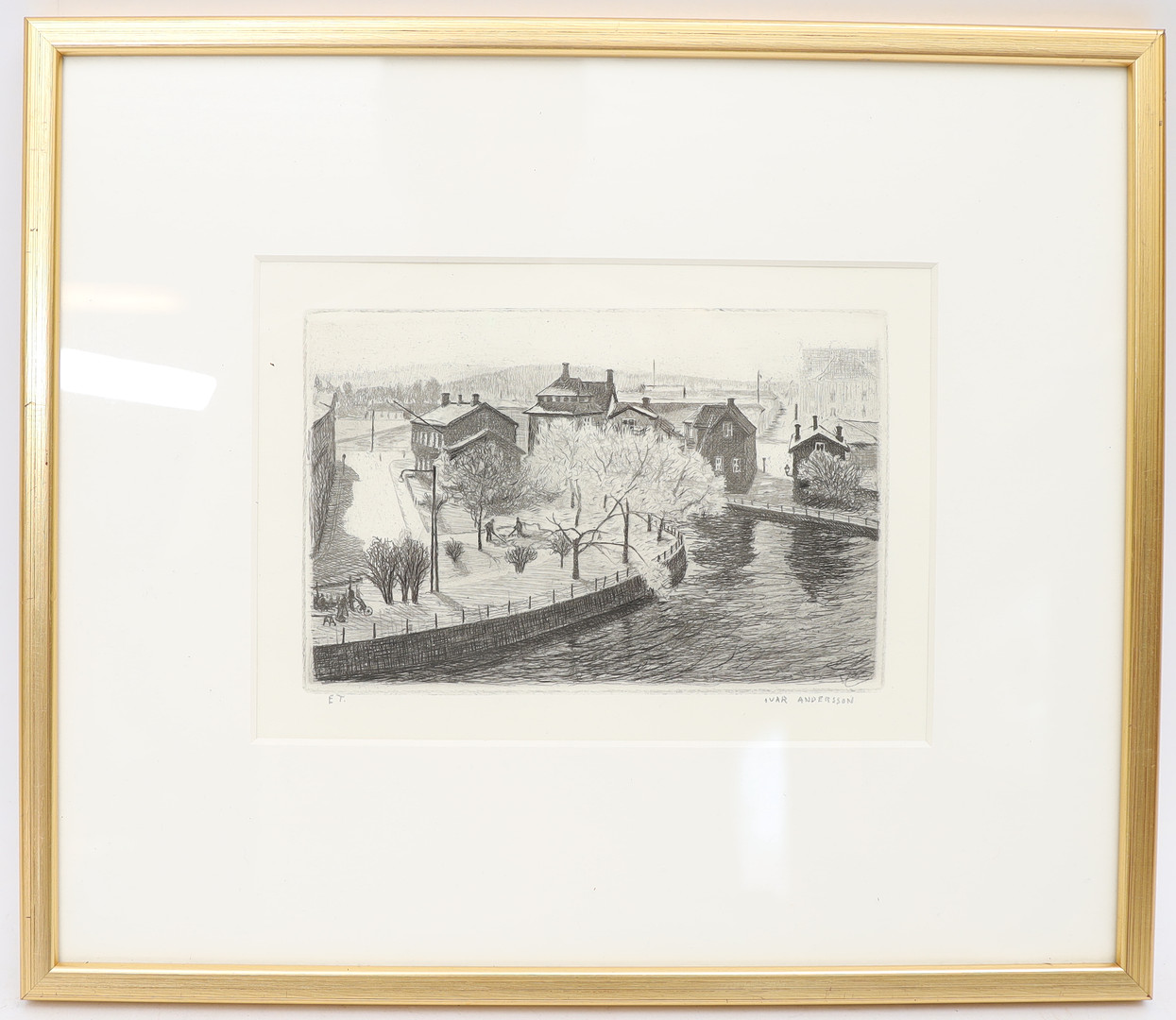 IVAR ANDERSSON. Stadsbild, etsning, signerad.