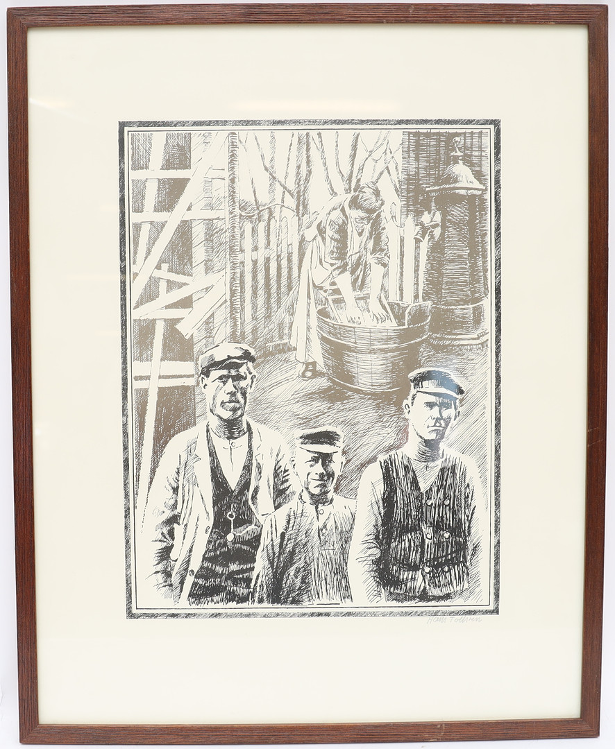 HANS TOLLSTEN. Komposition med figurer, litografi, signerad.