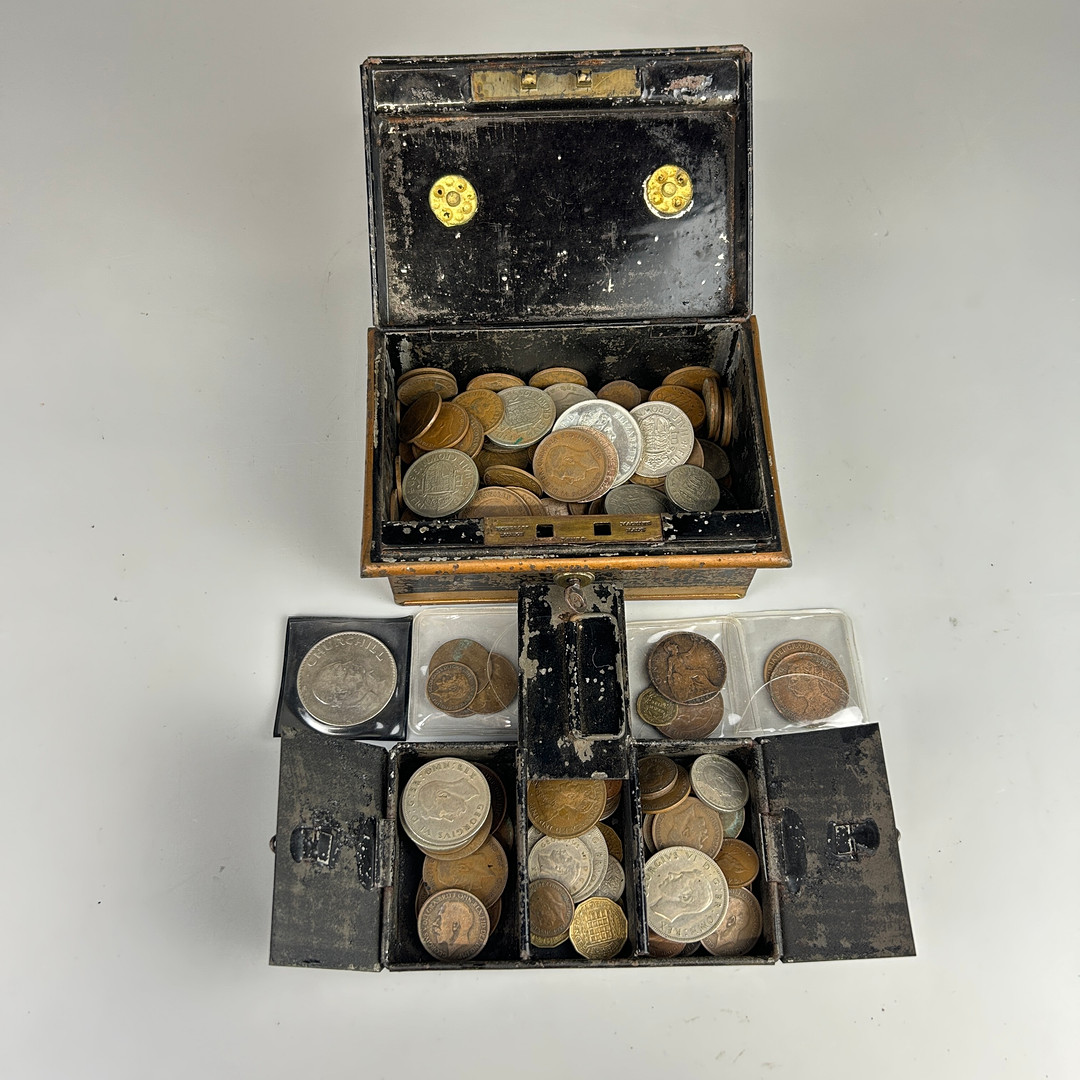 CASH BOX CONTAINING OLD COINS.