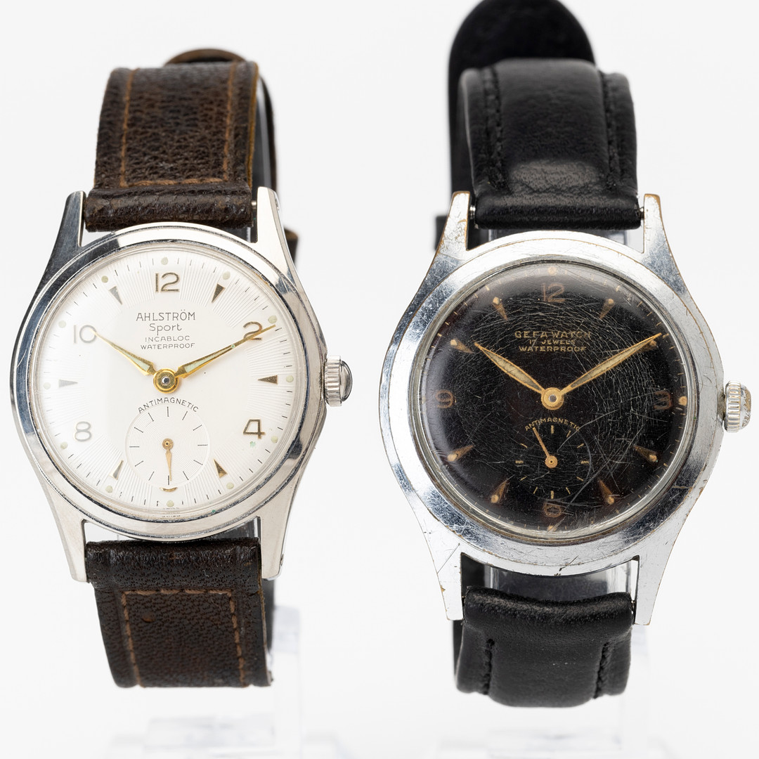 ARMBANDSUR, 2 st, Ahlström Sport samt GEFA Watch, manuella, stål/förnicklad gulmetall, 1950-/1960-tal.
