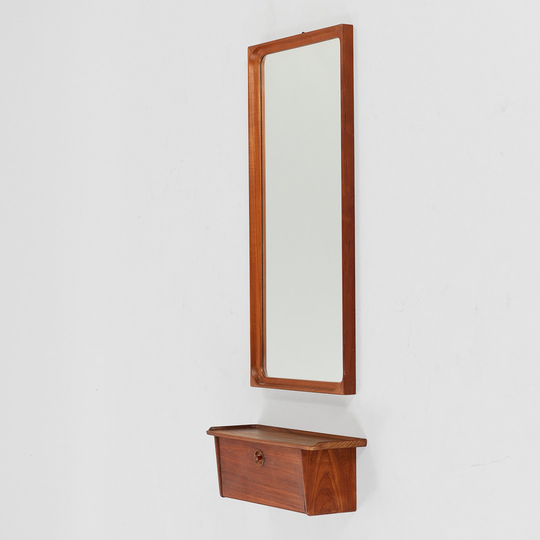 Entrémøblement med spejl og skuffereol af teak, Ludvig Pontoppidan og Omann Jun's Møbelfabrik, Danmark, 1950/60'erne, (2).